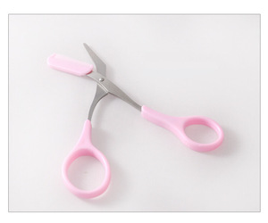 Pink Plastic Handle Makeup Eyebrow Trimmer Cutting Scissor With Mini Comb