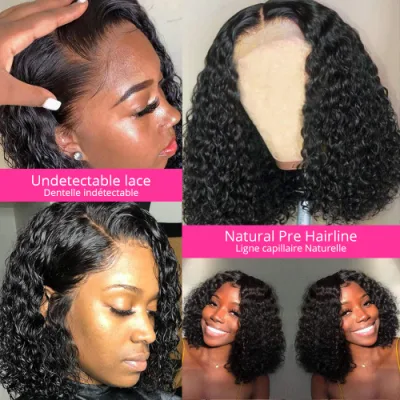 Short Curly Bob Lace Front Human Hair Wigs with Baby Hair Brazilian 4X4 Lace Closure Wig for Women Deep Wave Wig Pre Pluck