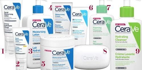 Cerave, Bioderma, La Roche Posay, Eucerin, QV, Cetaphil