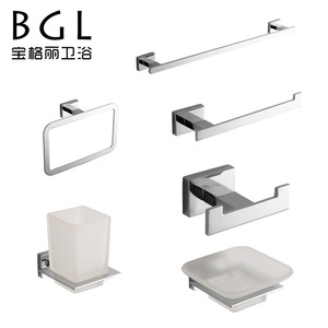 20700 European Design Bathroom Accessories Square Plate Zinc Alloy Chrome 6 pcs Bath Hardware Set