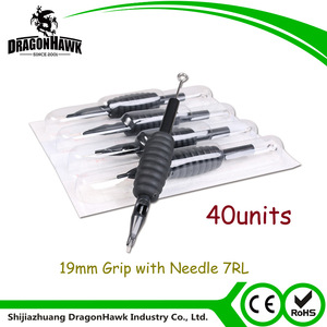 40units Disposable Silicone Tattoo Grip 19mm with Needle 9RL