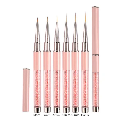 5/7/9/11/13/15mm Rhinestones Handle UV Gel Acrylic Tips Grid Stripes Nails Art Drawing Pen Painting Tools Nail Liner Brush