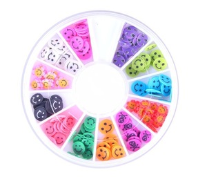 Factory Supplies Various 12 Styles Acrylic Nail Art Finger Decoration Cosmetics Clay Fimo Smile Face Nail Tips Wheel