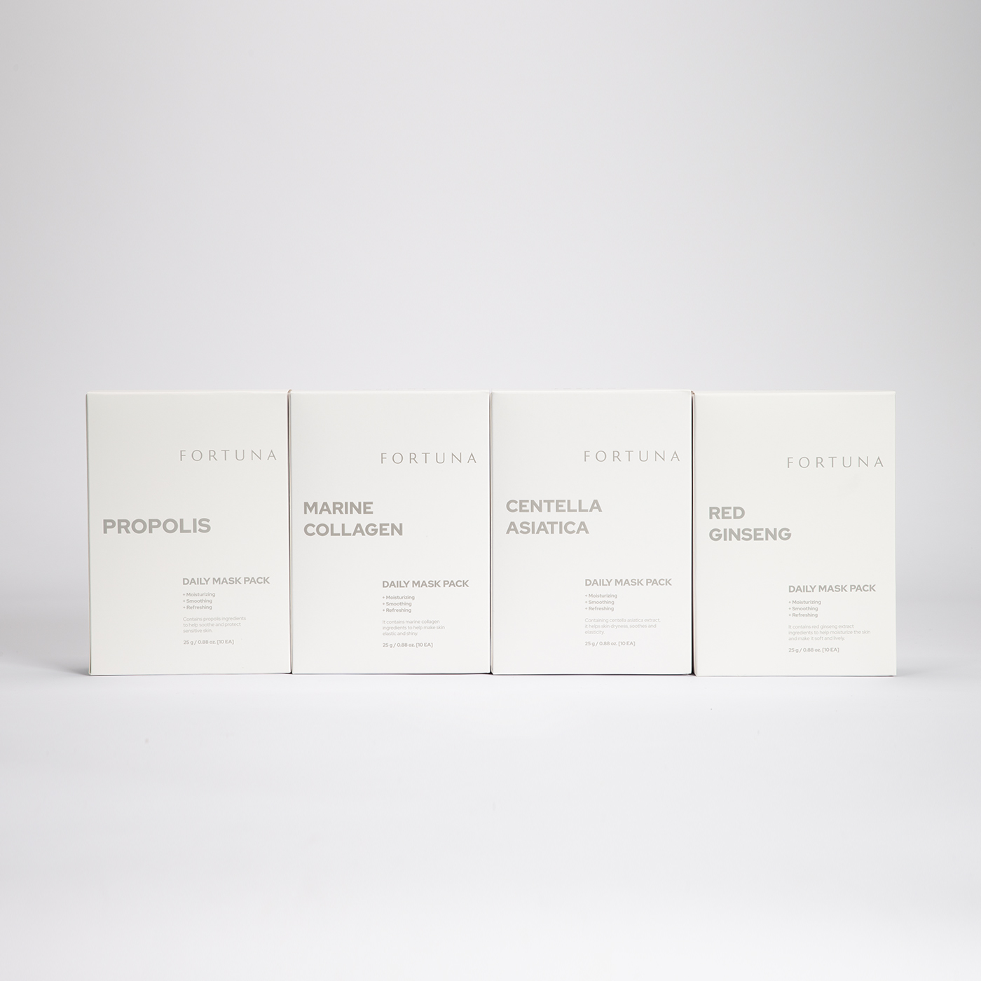 FORTUNA DAILY MASK PACK 4 types (PROPOLIS, MARINE COLLAGEN, CENTELLA ASIATICA, RED GINSENG)