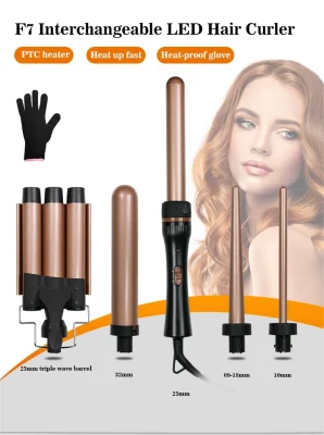 Hair Styling Tools 5 in 1 Interchangeable Curling Iron 3 Barrel Waver Wand Rotating Ceramic Hair