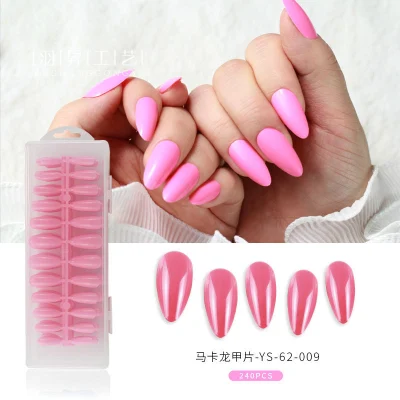 Medium Length Coffin Almond Macaron Solid Color Press on Nails Tips