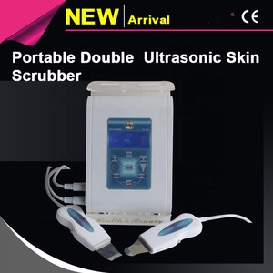 Newest portable face double ultrasonic skin scrubber unit / utensils scrubber for beauty salon and home use