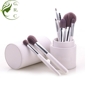 White color wooden handle makeup brush set wholesale 8pcs makeup brush kits Synthetic hair brush tools with a cylinder case