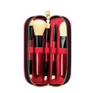 Wholesale portable 5 pcs red cosmetic foundation mini blusher eyebrow brush eyebrow brush tools makeup brush set